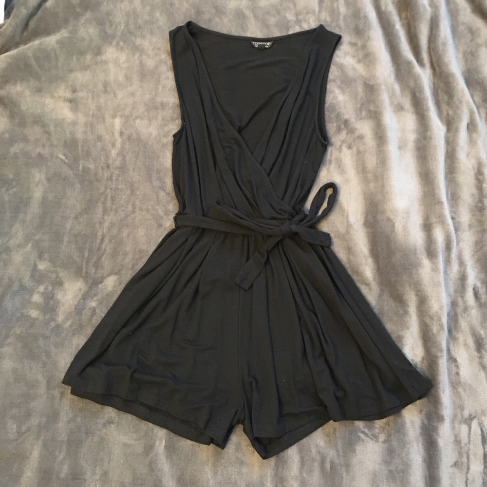 TOPSHOP black sleeveless faux-wrap romper